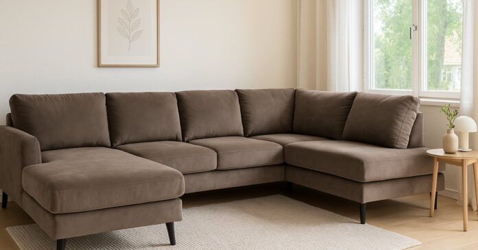 trend-4-seters-uformet-sofa Trend 4-seters Høyrevendt U-formet Sofa med Divan og Sjeselong i Fløyel