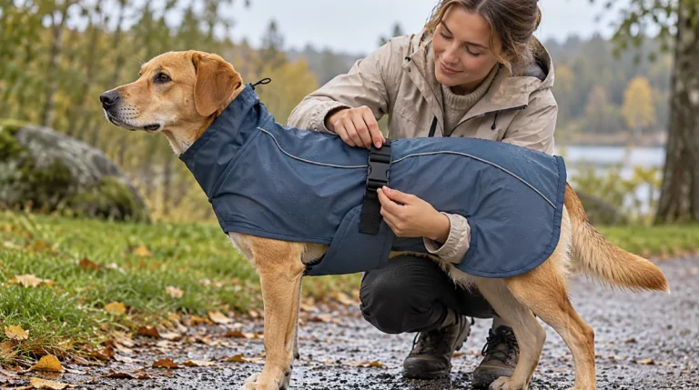 Test av Trixie BE NORDIC Husum Hunderegnfrakk Mørkeblå Størrelse L: Mageomkrets 78-89cm Rygglengde: 62cm